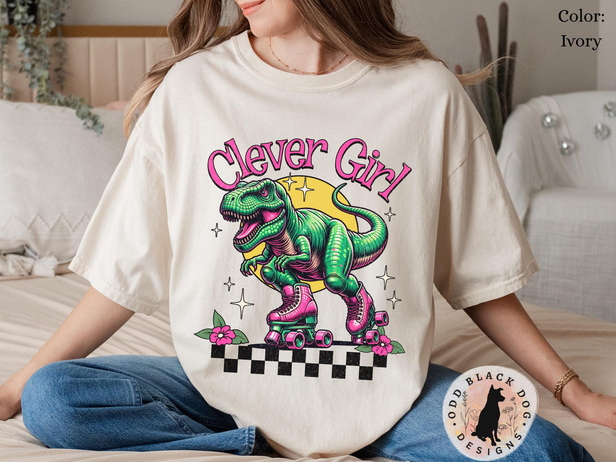 Retro 90s Clever Girl Shirt for Summer Dinosaur Roller Skate Tee Y2K Aesthetic Shirt T Rex Vintage Roller Rink Tshirt Y2K Summer Retro Tee Graphic Tee – Cozy Vibes · Perfect For Daily Wear
