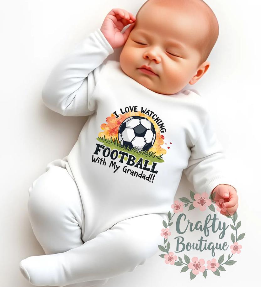 I Love Watching Football With Grandad Funny Newborn Gift Baby Grow Vest Our First Fathers Day I Love Grandad Football Fan Gift 1204 Graphic Tee – Premium Graphic · Trending Graphic Apparel