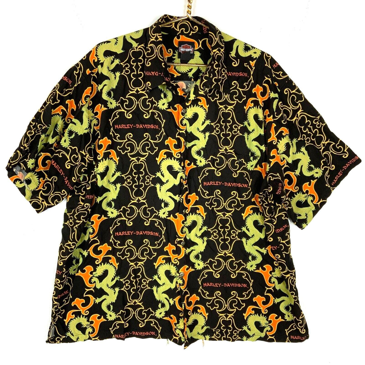 Vintage Harley Davidson Shirt 3XL Short Sleeve Button Up Dragon All Over Print Graphic Tee – Feel-Good Design · Must-Have Style