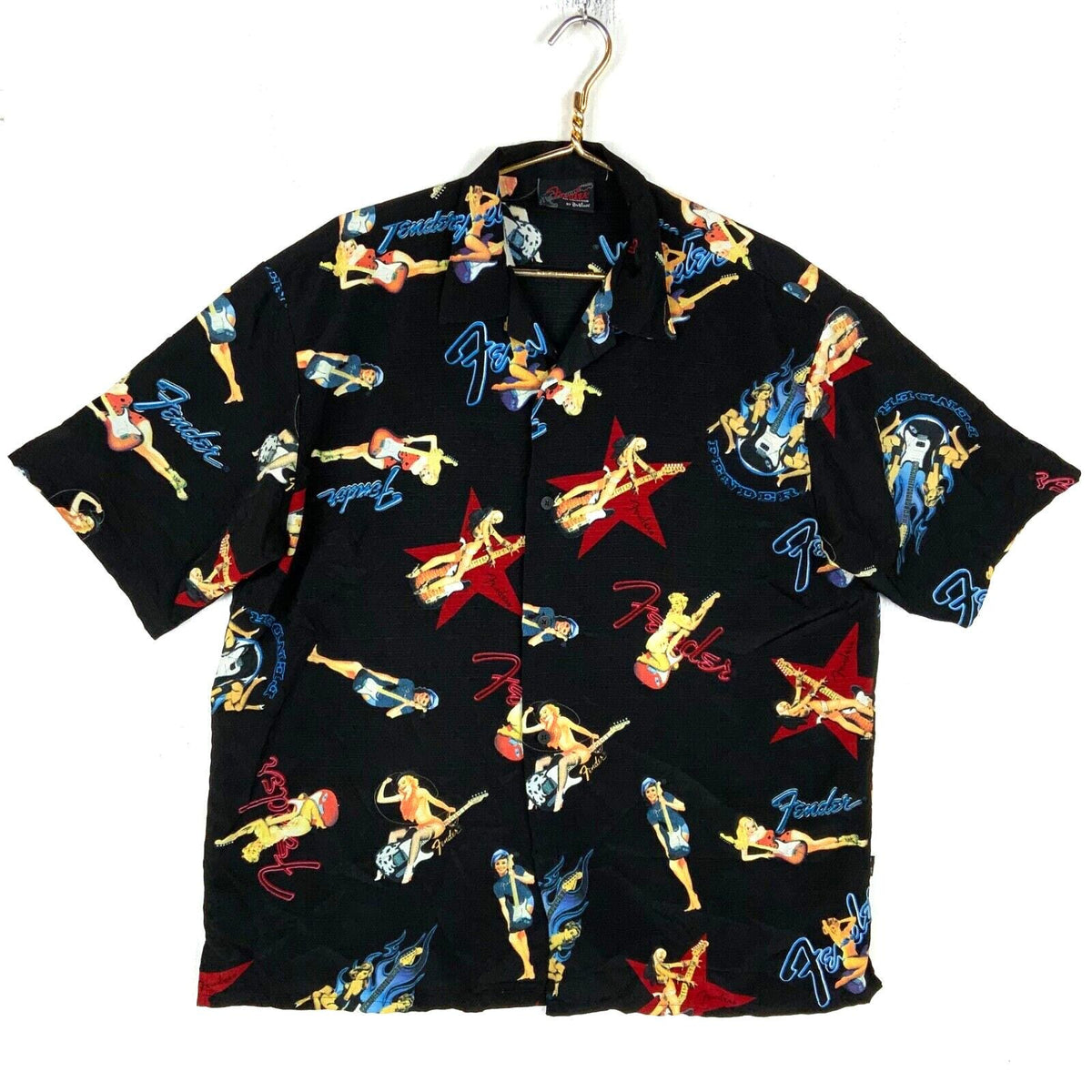 Y2K Fender By Da Vinci Shirt Large Black Short Sleeve All Over Print Guitar Lady Graphic Tee – Cozy Vibes · Great Gift For Fans