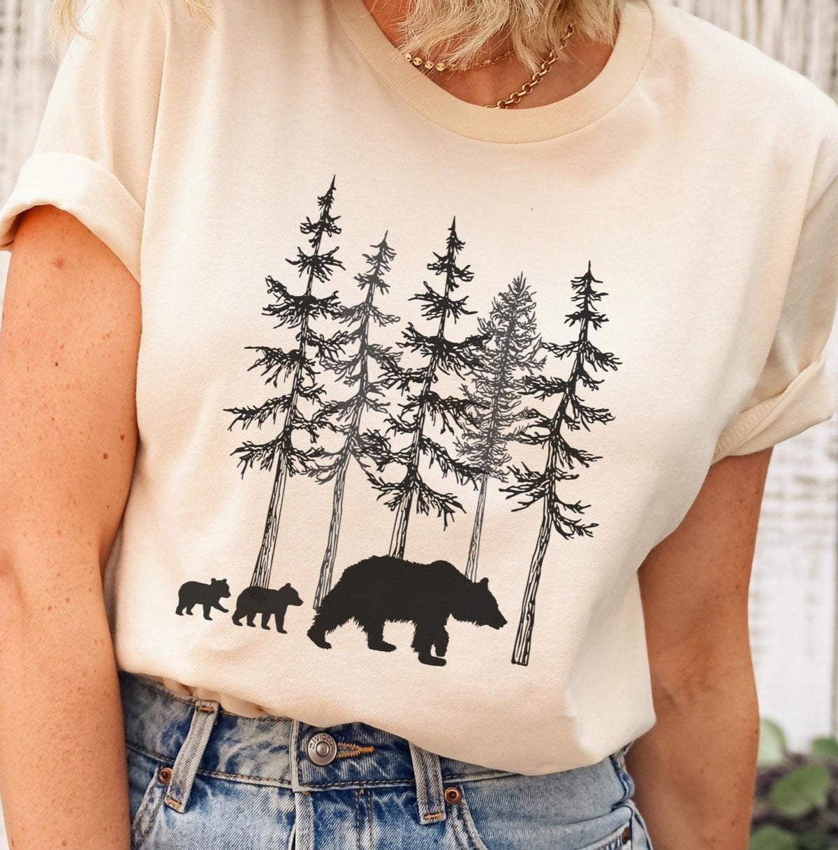 Cute Mama Bear and Cubs Tee Shirt Pine Tree Tshirt Graphic Tee – Aesthetic Look · Trending Graphic Apparel