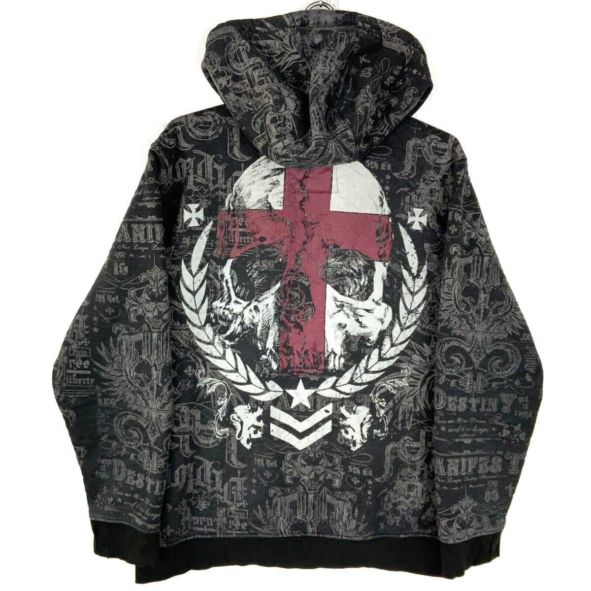 Y2K Skull Sweatshirt Hoodie Large Full Zip Sherpa Lined Skull All Over Print Hoodie – Premium Graphic · High-Quality Print