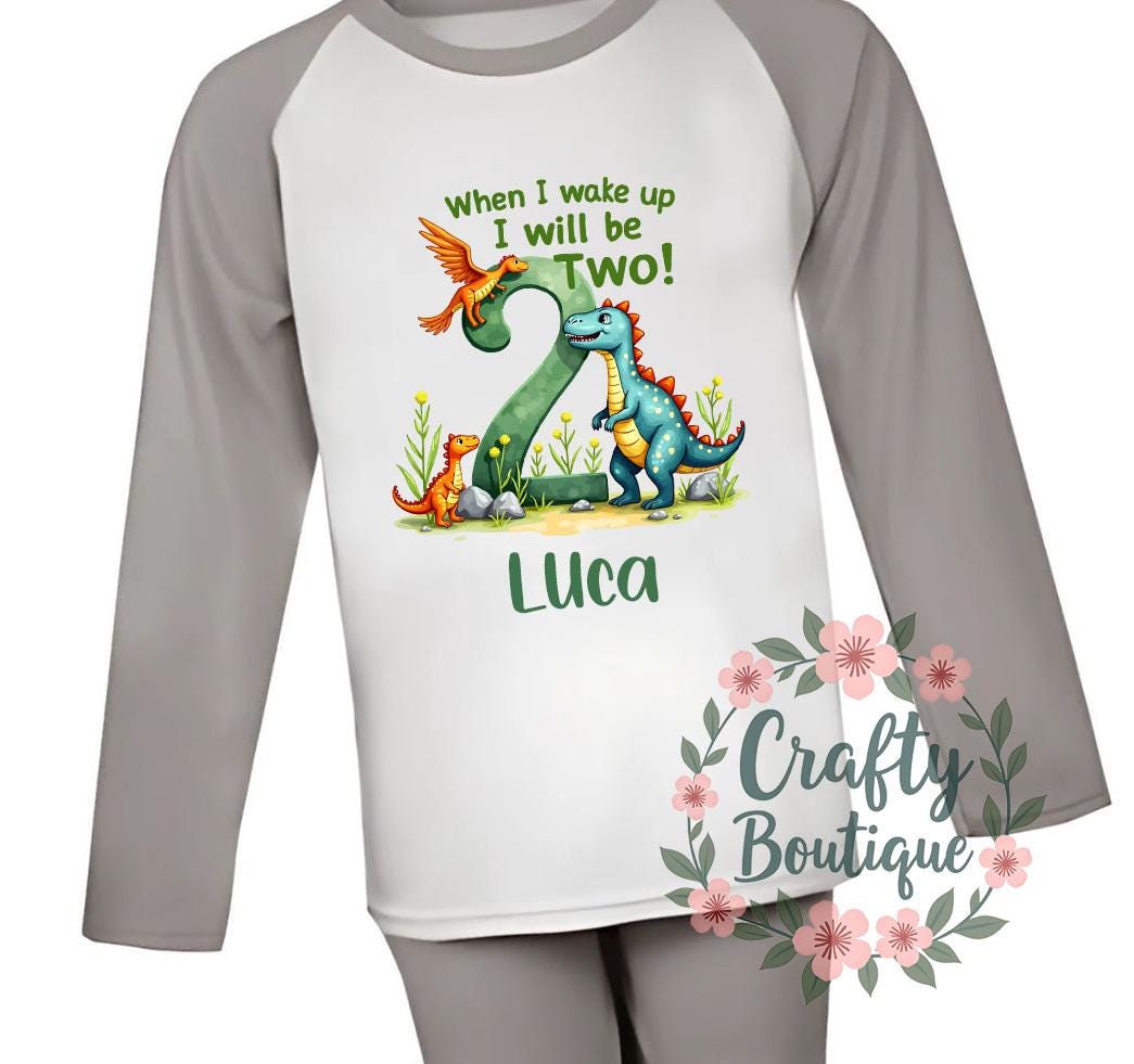 2nd Birthday Pajamas When I Wake Up I Will Be Two Boys Birthday PJs Dinosaur PJs Personalised Gift Idea Second Birthday Tshirt 1286 Graphic Tee – Easygoing Wear · High-Quality Print