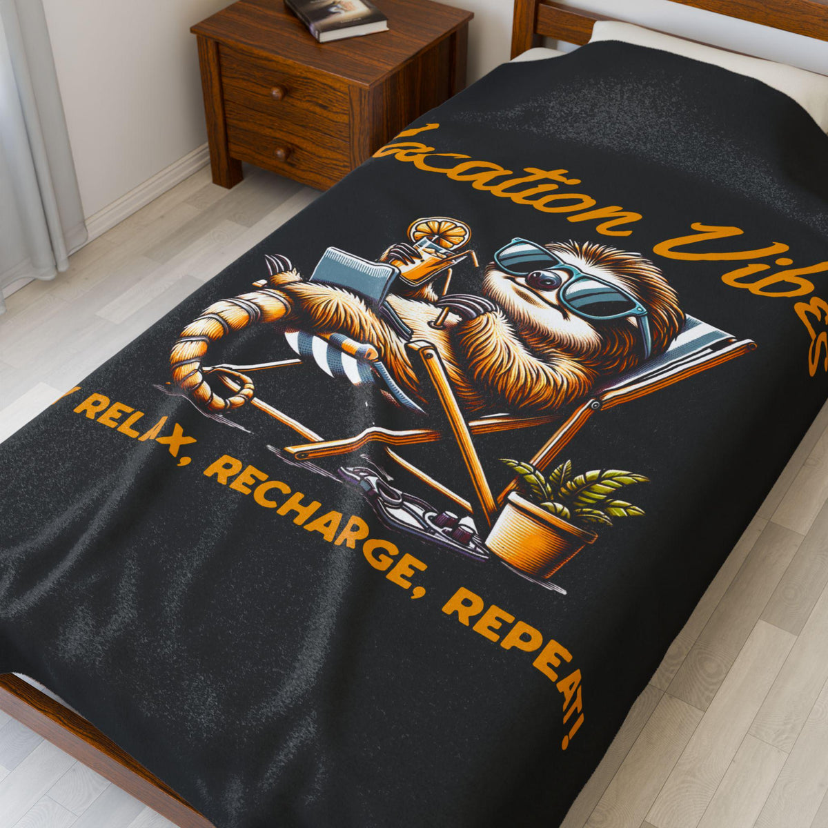 Vacation Vibes Velveteen Plush Blanket Cozy Sloth Throw Relaxation Gift Summer Decor Chill Blanket Home Comfort Graphic Tee – Fan Favorite · Perfect For Daily Wear