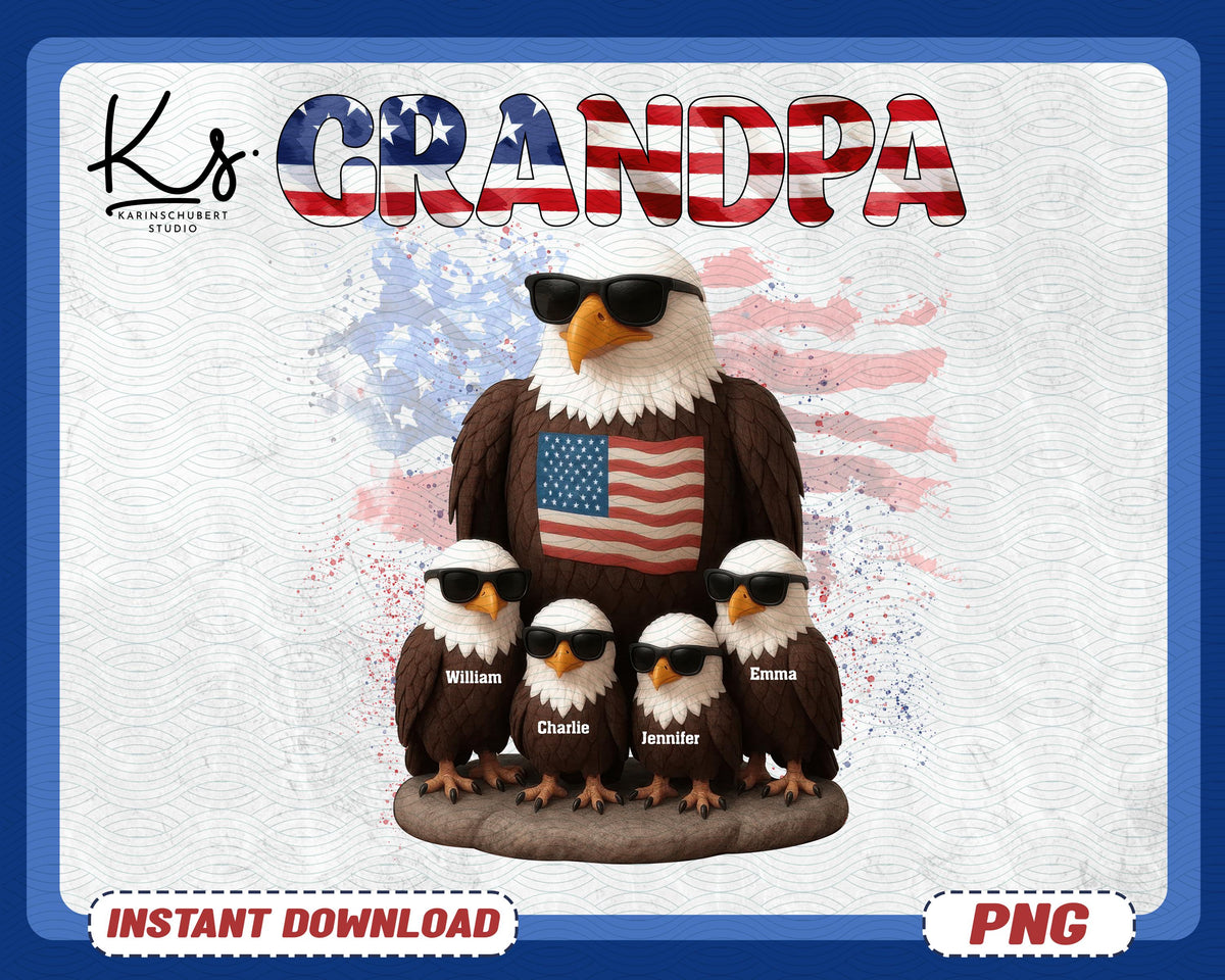 Patriotic Eagle Grandpa Dad Kids 3D Effect Png Papa Usa Flag Png Happy 4th July American Eagle Png Man Myth Legend Png Fathers Day Gift Graphic Tee – Feel-Good Design · Must-Have Style