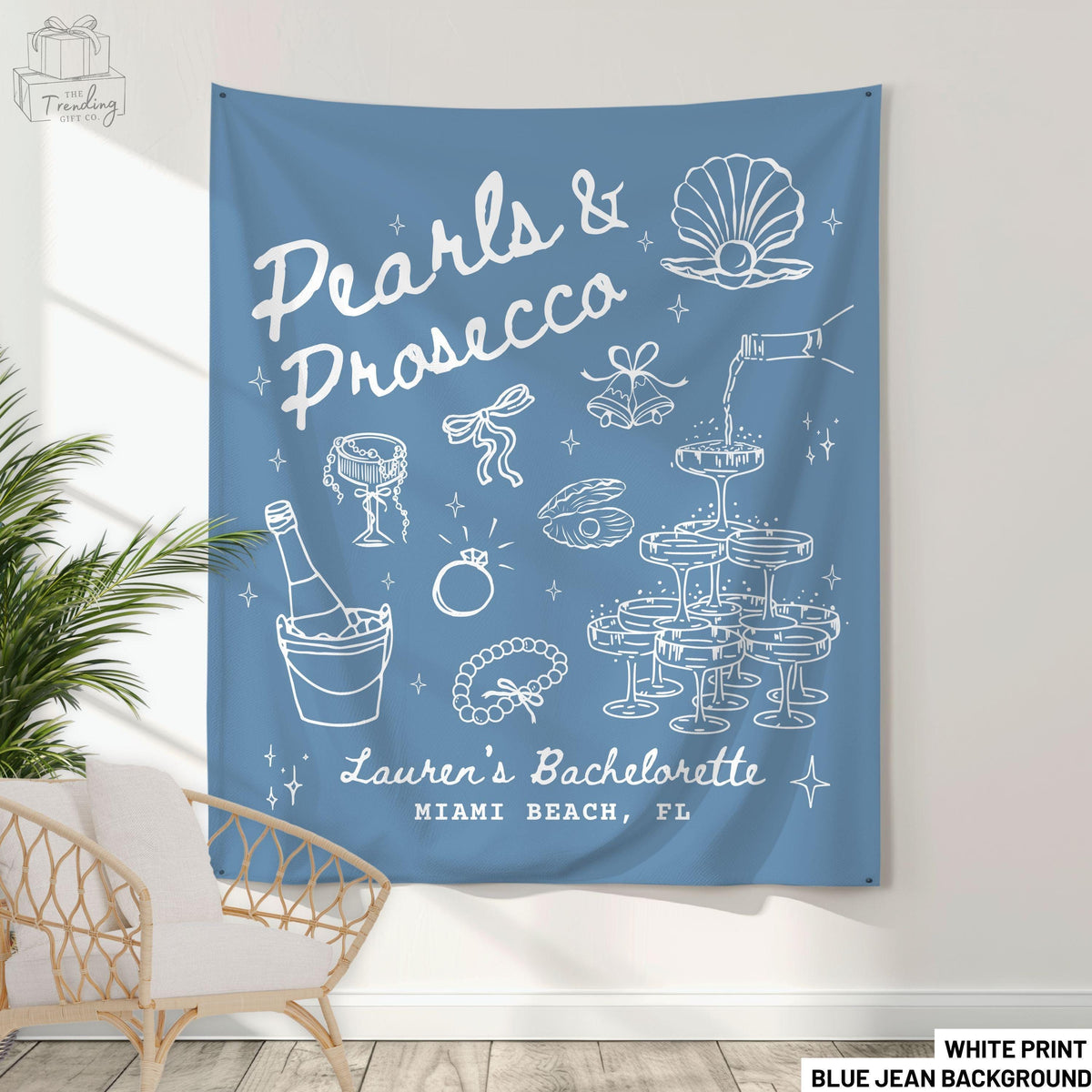 Personalized Pearls and Prosecco Bachelorette Party Welcome Sign Decor Bridal Shower Banner Prosecco and Pearls Custom Bride Photo Backdrop Graphic Tee – Easygoing Wear · Must-Have Style
