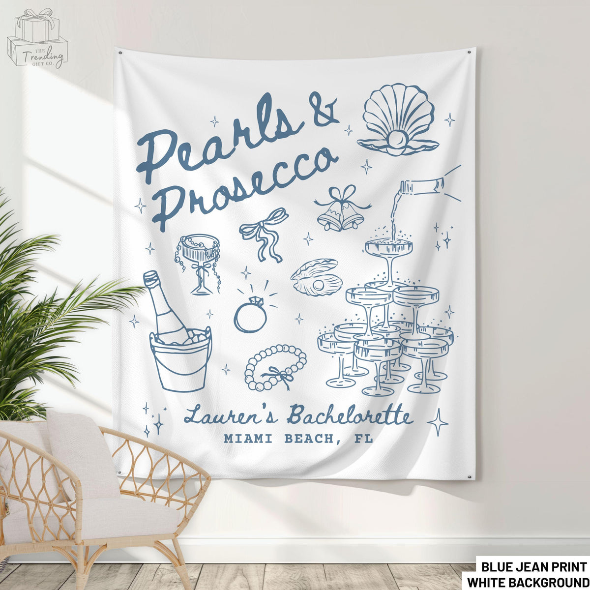Custom Pearls and Prosecco Bridal Shower Banner Prosecco and Pearls Bachelorette Party Welcome Sign Decor Personalized Bride Photo Backdrop Graphic Tee – Bold Style · High-Quality Print
