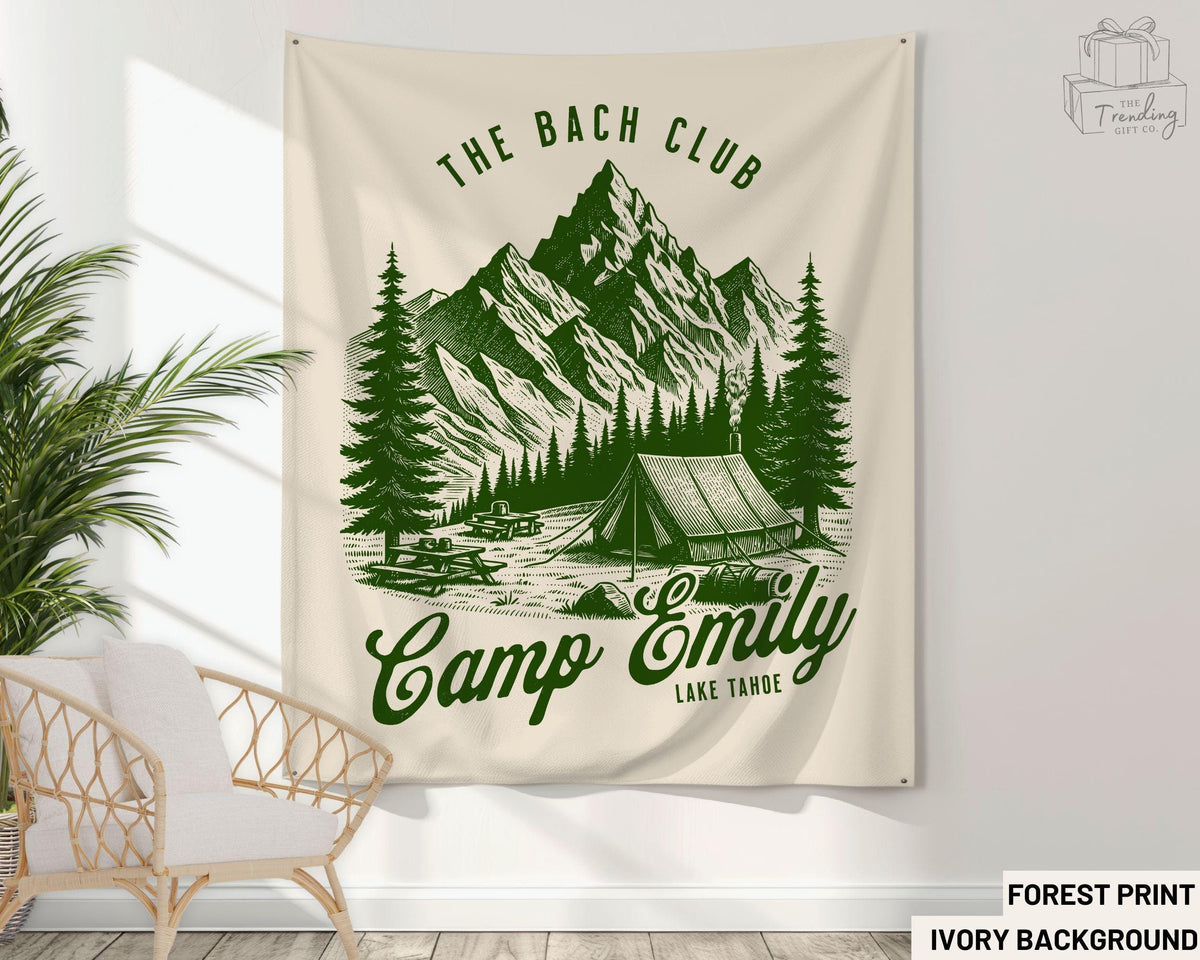 Custom Camp Bach Banner Personalized Camping Bachelorette Tapestry DecorGirls Weekend Backdrop Lake Outdoor Hiking Bridal Weekend Sign Graphic Tee – Fan Favorite · Trending Graphic Apparel