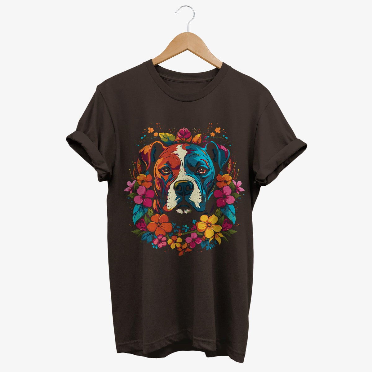 Colorful Pitbull with Flowers T Shirt Tropical Floral Dog Tee Spring Fashion Pet Owner Gift Graphic Tee – Easygoing Wear · Great Gift For Fans