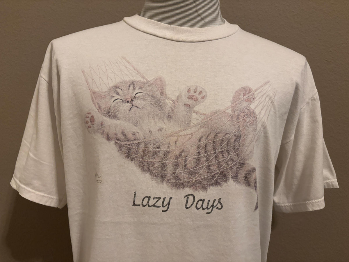 Vintage 90s Bob Harrison Lazy Days Cute Cat In Hammock Tshirt L Graphic Tee – Warm & Stylish · Perfect For Daily Wear