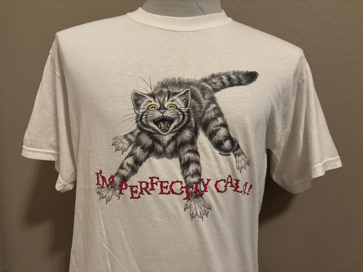 Vintage 90s Im Perfectly Calm Angry Cat Frazzled Tshirt L Graphic Tee – Everyday Comfort · Perfect For Daily Wear