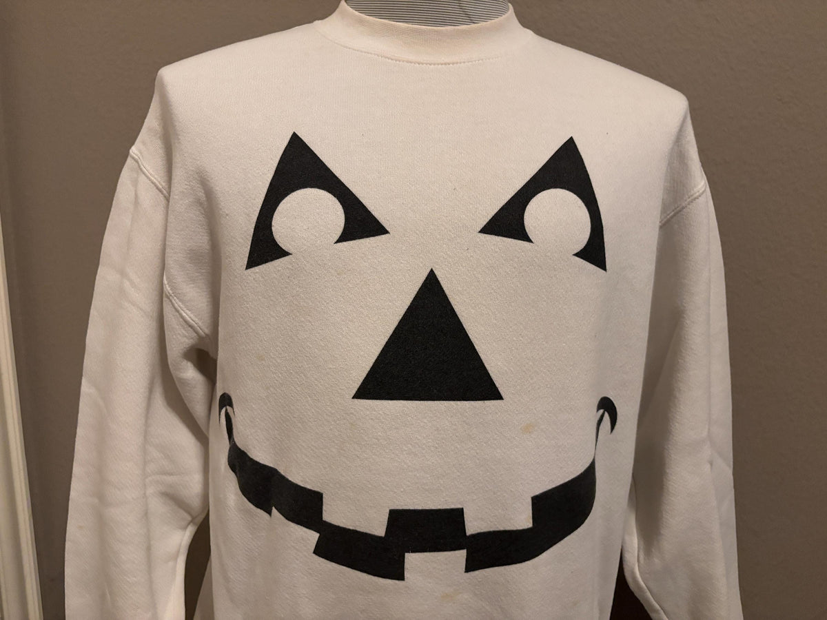 Vintage 90s Jackolantern Face Halloween White Crewneck Sweatshirt M Sweatshirt – Feel-Good Design · Trending Graphic Apparel