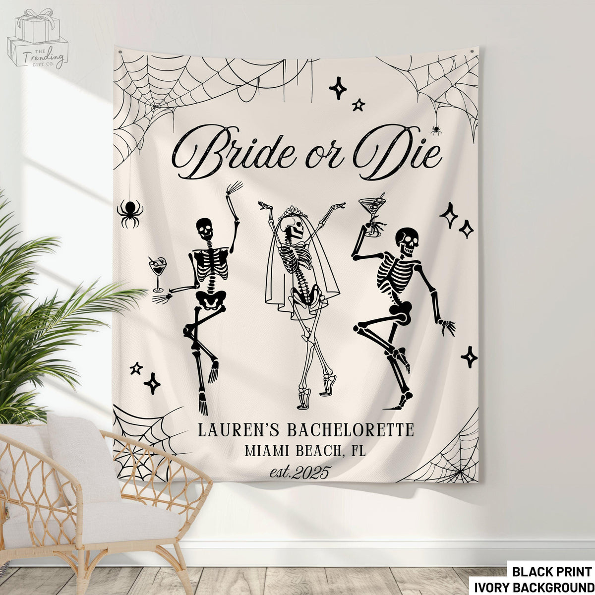 Bride or Die Bachelorette Party Banner Personalized Gothic Skeleton Bride Photo Backdrop Tapestry Funny Halloween Wedding Favors Graphic Tee – Cozy Vibes · Top Pick For Any Outfit