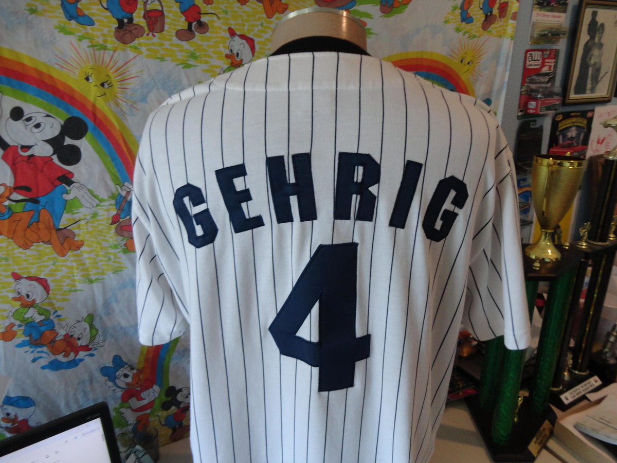 Vintage 9039s New York Yankees Lou Gehrig Pinstripe Starter Jersey XL Jersey – Aesthetic Look · Trending Graphic Apparel