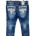 Vintage Y2k Rock Rivival Denim Jean Size 38 Blue Dark Wash Straight Leg Graphic Tee – Cozy Vibes · Must-Have Style