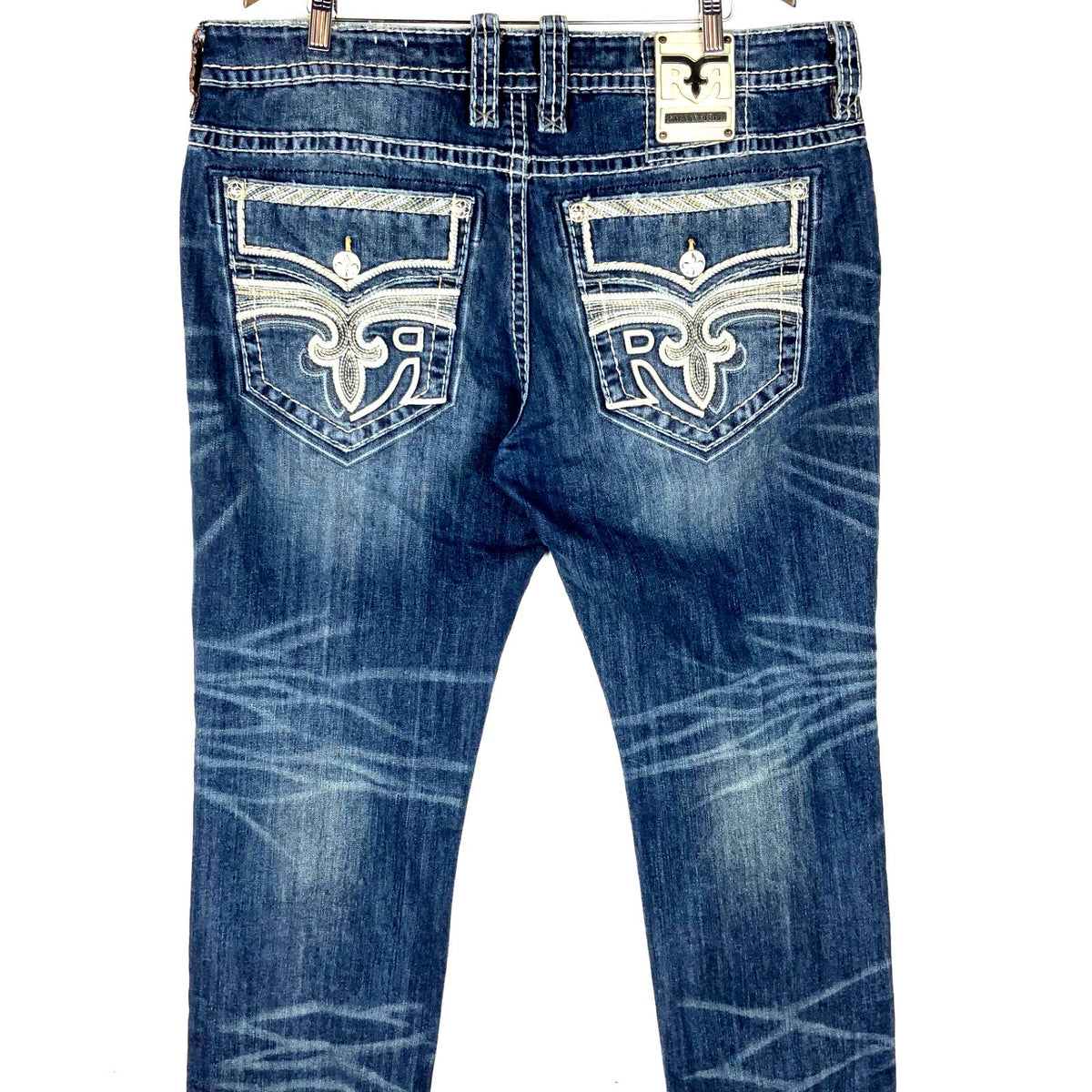 Vintage Y2k Rock Rivival Denim Jean Size 38 Blue Dark Wash Straight Leg Graphic Tee – Cozy Vibes · Must-Have Style