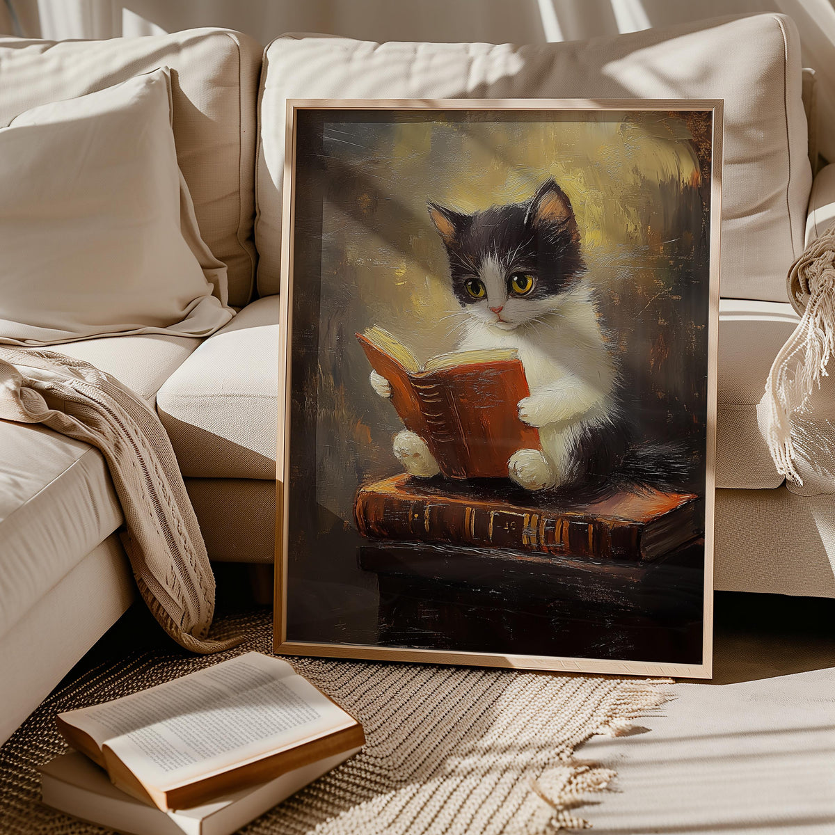 Tuxedo Cat Reading Book Wall ArtCat Lover Gift Funny Cat Print Unique Cat Print Cat Mom Gift Vintage Cat Painting Kitten Art Poster Graphic Tee – Everyday Comfort · High-Quality Print
