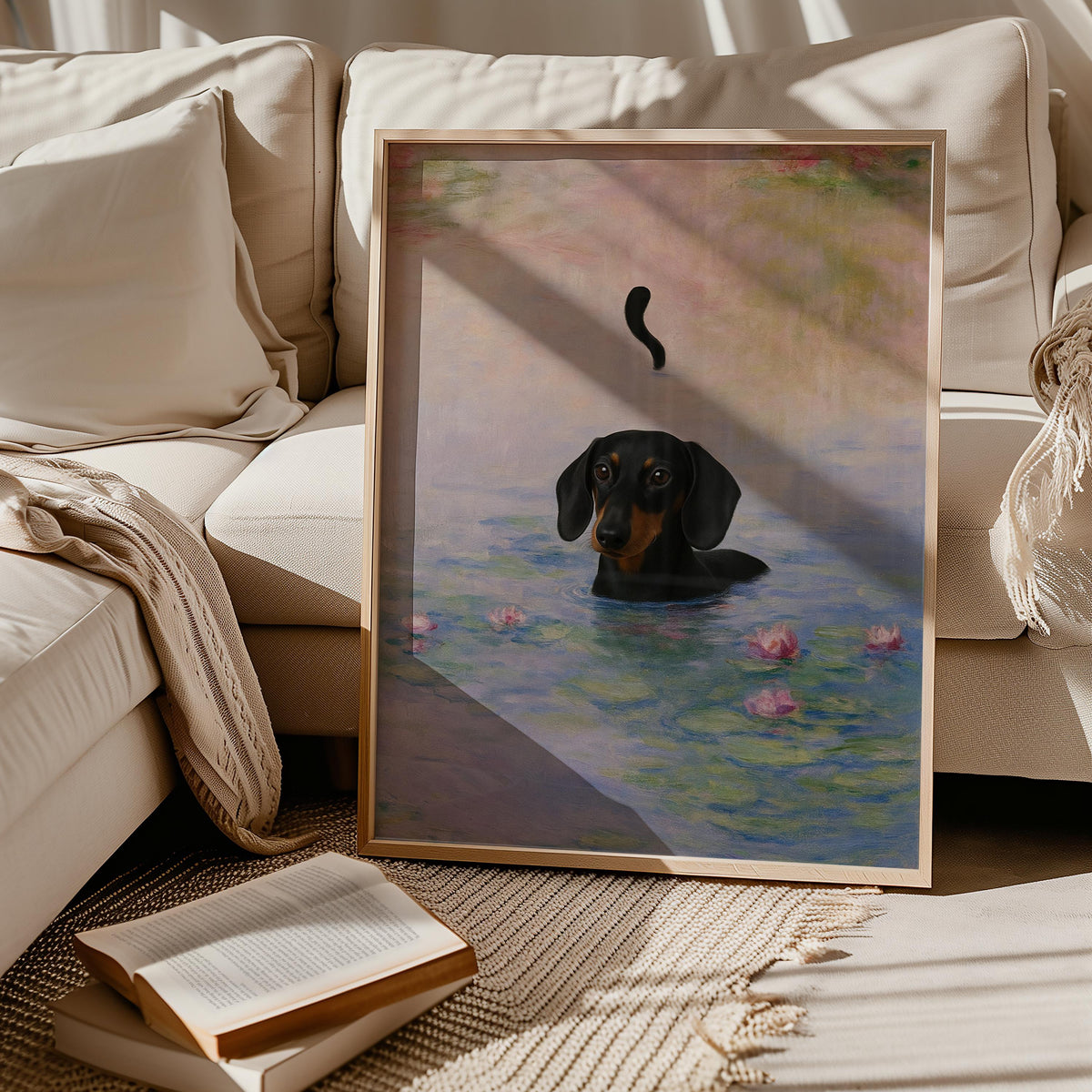 Monet Waterlily Dachshund Art Print Claude Monet Dog Poster Doxie Wall Art Sausage Dog Floral Print Altered Art Decor Dog Mom Gift Graphic Tee – Premium Graphic · Great Gift For Fans