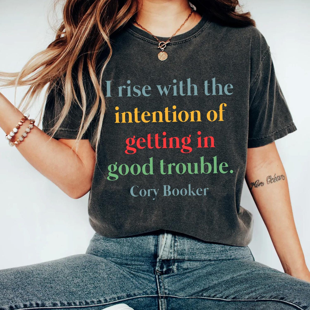 I Rise With Intention Of Good Trouble Tee Political Statement Shirt Activist Graphic Tee Graphic Tee – Premium Graphic · High-Quality Print