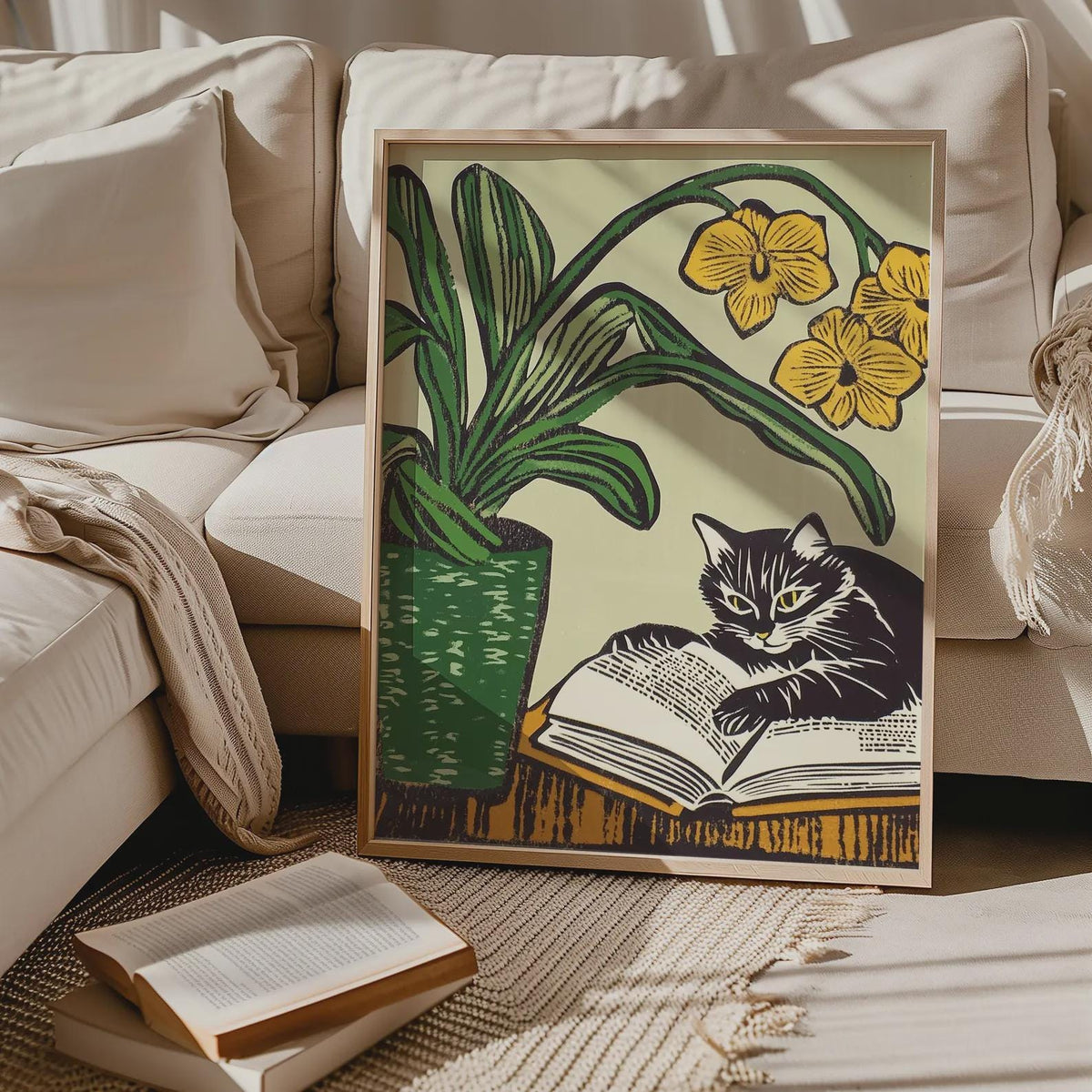 Cat Reading Book Wall Art Cat Lover Gift Funny Cat Poster Unique Cat Art Cat Mom GiftVintage Cat Emerald Green PosterBlack Cat Print Graphic Tee – Fan Favorite · High-Quality Print