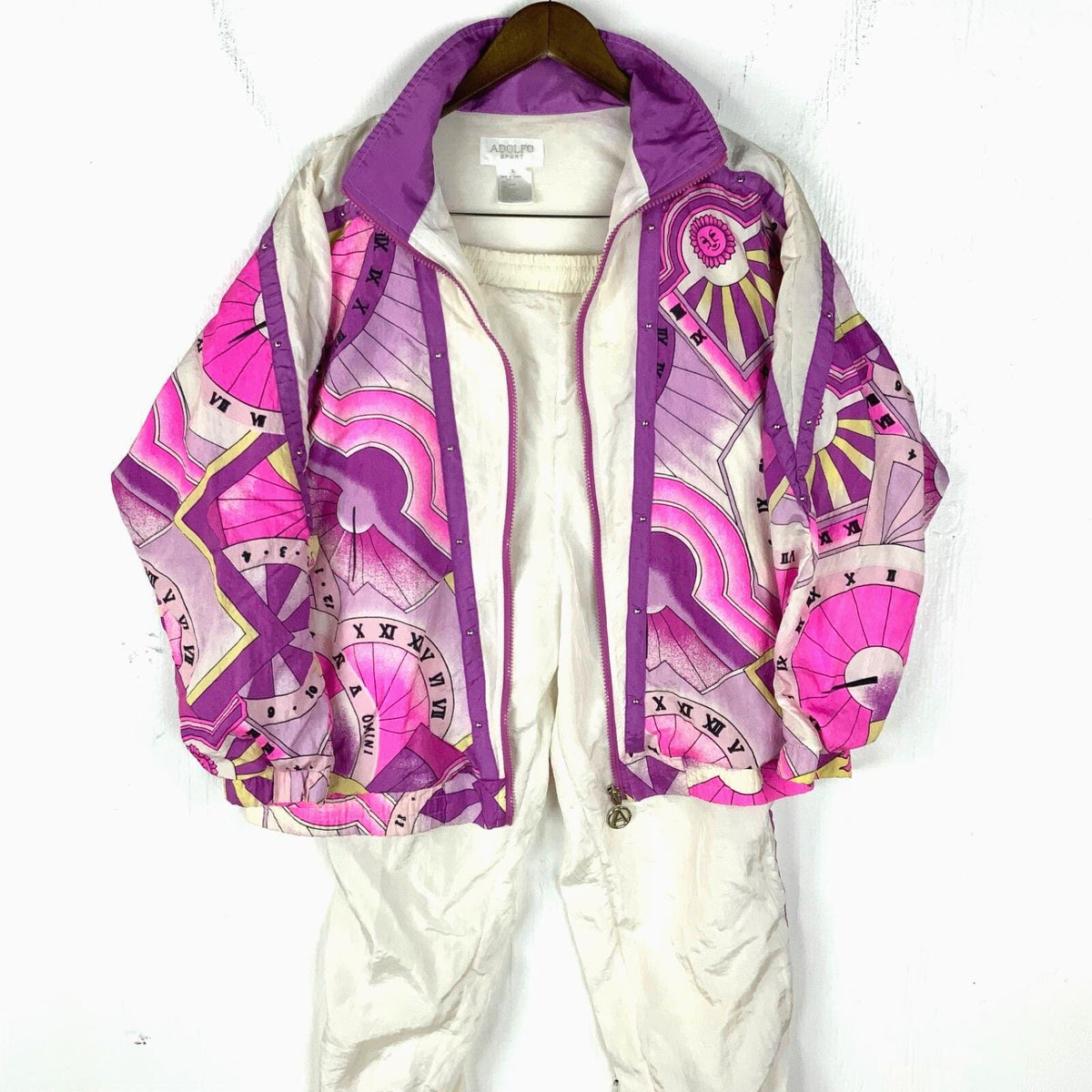 Vintage Adolfo Women39s Tracksuit Small Purple Full Zip Pattern 90s Graphic Tee – Fan Favorite · High-Quality Print