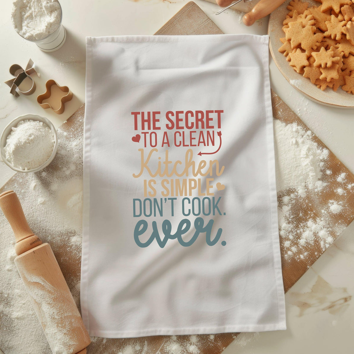 Funny Kitchen Tea Towel The Secret To A Clean Kitchen Novelty Dish Towel Kitchen Humor Towel Cute Kitchen Decor No Cooking Tea Towel Graphic Tee – Premium Graphic · High-Quality Print
