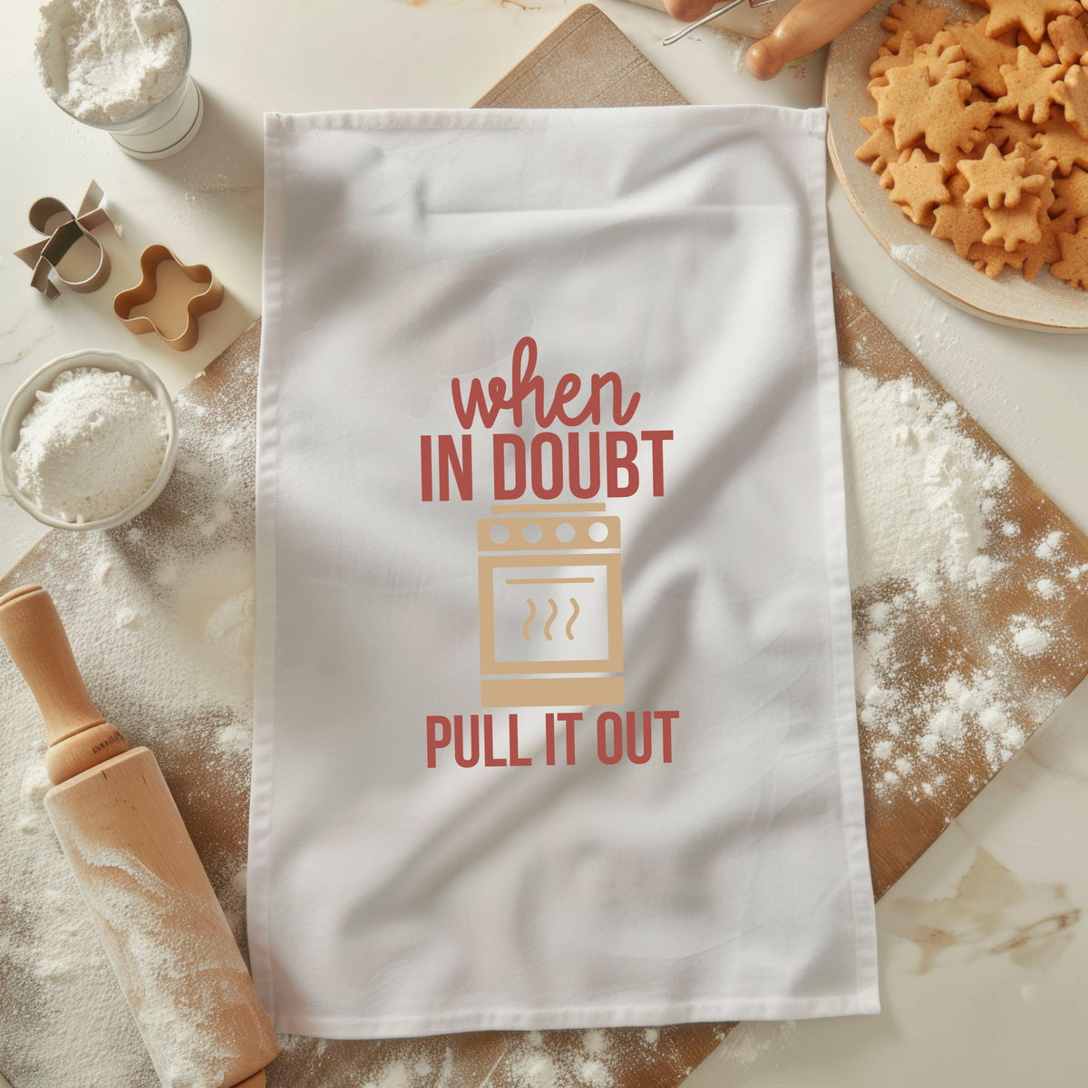 Funny Kitchen Tea Towel Baking Quote When in Doubt Pull it Out Oven Design Home Decor Kitchen Humor Gift for Baker Hostess Gift Graphic Tee – Bold Style · Great Gift For Fans