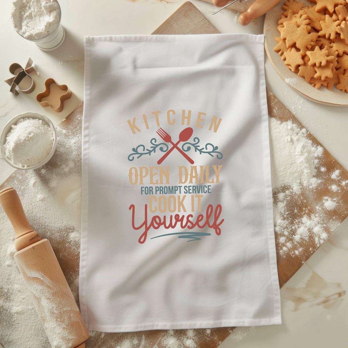 Kitchen Tea Towel Cook It Yourself Dish Towel Open Daily Flour Sack Towel Funny Kitchen Towel Housewarming Gift Kitchen Decor Hostess Graphic Tee – Everyday Comfort · High-Quality Print