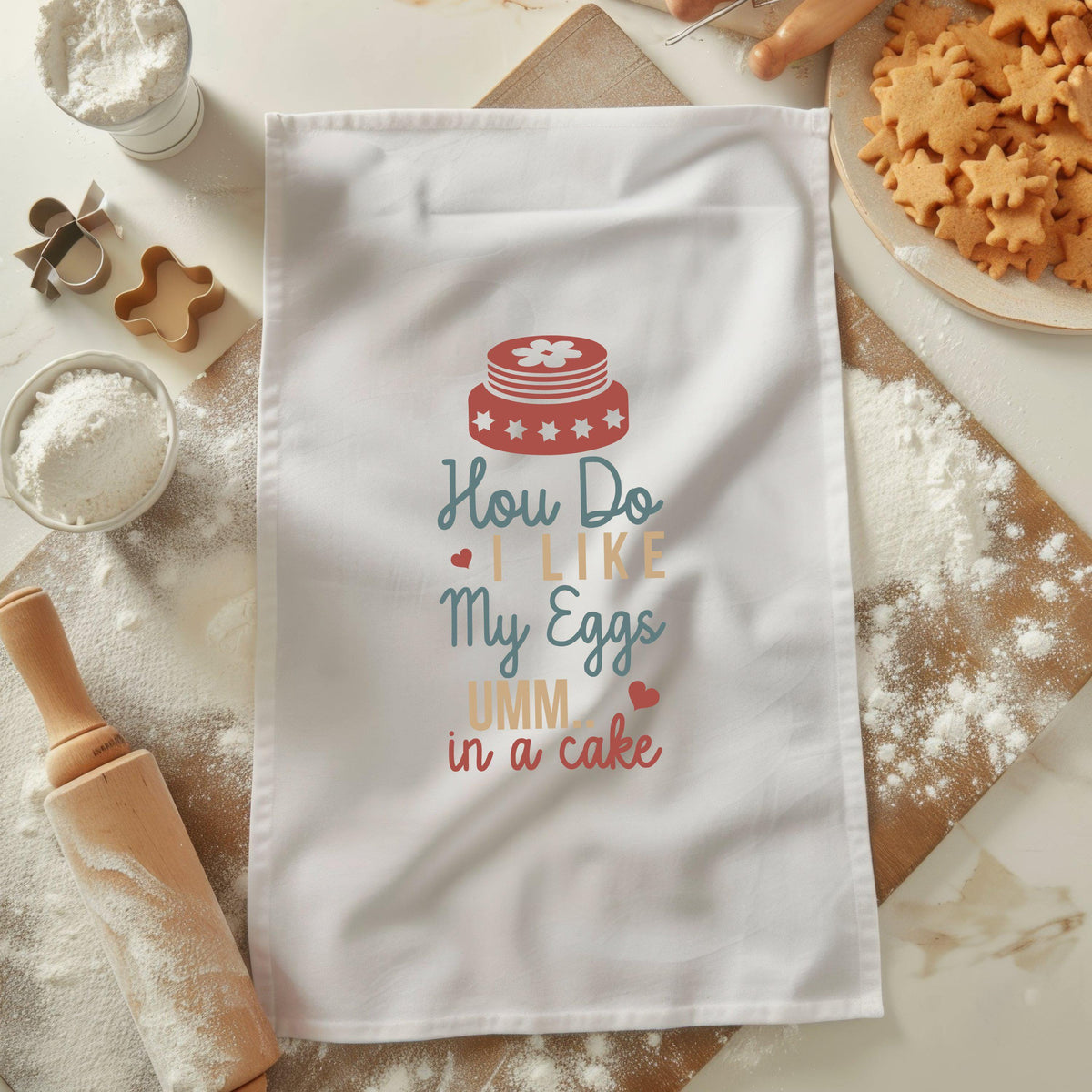 Funny Kitchen Tea Towel Cake Lover Gift How Do I Like My Eggs in a Cake Dish Towel Baking Humor Towel Cute Kitchen Decor Baker Gift Graphic Tee – Fan Favorite · High-Quality Print