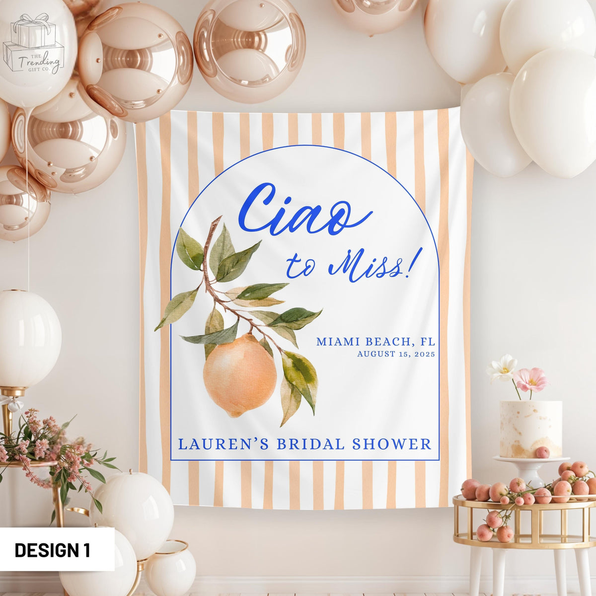 Ciao Miss Bridal Shower Welcome Sign Italian Theme Bachelorette Banner Orange Bridal Shower Tapestry Mediterranean Citrus Photo Backdrop Graphic Tee – Aesthetic Look · Great Gift For Fans