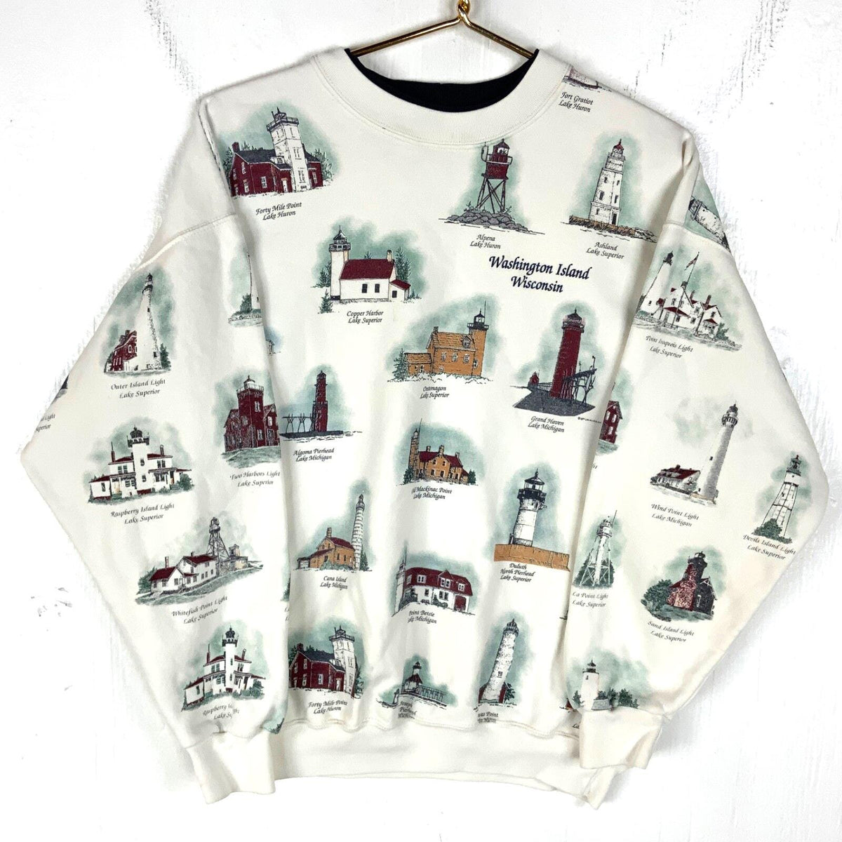 Vintage Light House Sweatshirt Crewneck Large White Made Usa All Over Print 90s Sweatshirt – Everyday Comfort · Must-Have Style
