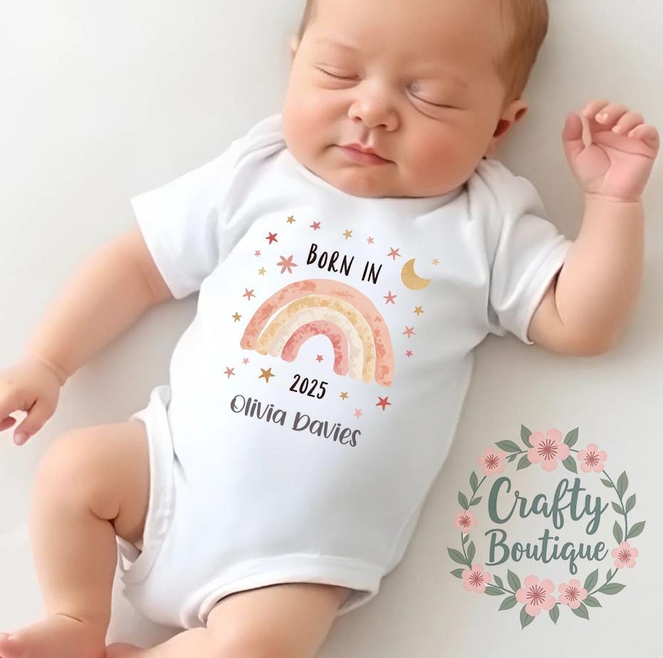 Born In 2025 Baby Gift Personalized Newborn Gift Set New Baby Romper Custom First Baby Grow Baby Girl Outfit Baby Announcement 1255 Graphic Tee – Everyday Comfort · Great Gift For Fans