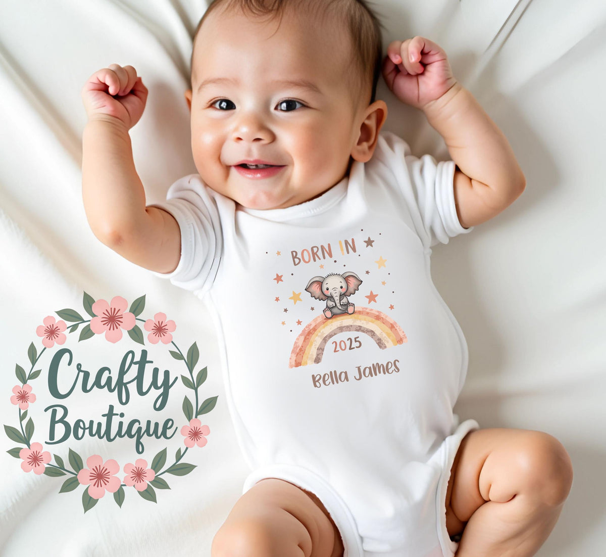Born In 2025 Baby Gift Personalized Newborn Gift Set New Baby Romper Custom First Baby Grow Baby Girl Outfit Baby Announcement 1256 Graphic Tee – Easygoing Wear · Must-Have Style
