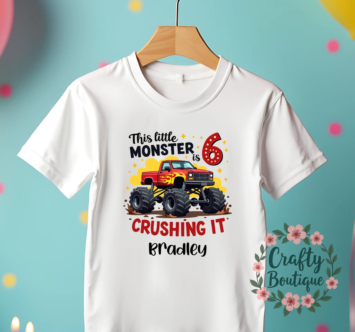 6th Birthday T Shirt This Little Monster Is Six Monster Truck Birthday Tshirt Personalised Birthday Gift Boys Party T Shirt 1335 Graphic Tee – Bold Style · Must-Have Style
