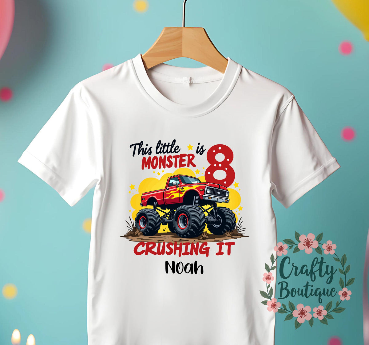 8th Birthday T Shirt This Little Monster Is 8 Monster Truck Birthday Tshirt Personalised 8th Birthday Gift Boys Party T Shirt 1338 Graphic Tee – Aesthetic Look · Top Pick For Any Outfit