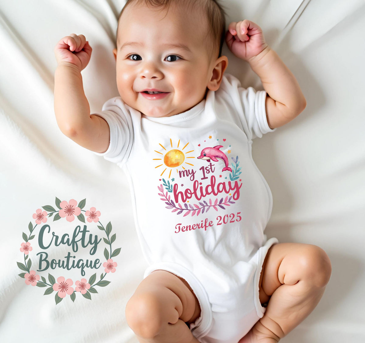 My First Holiday Baby Grow 1st Holiday Baby Vest Personalised Baby Gift Kids 1st Holiday Tshirt Summer Outfit Baby Girl Gift 1319 Graphic Tee – Soft Feel · Must-Have Style