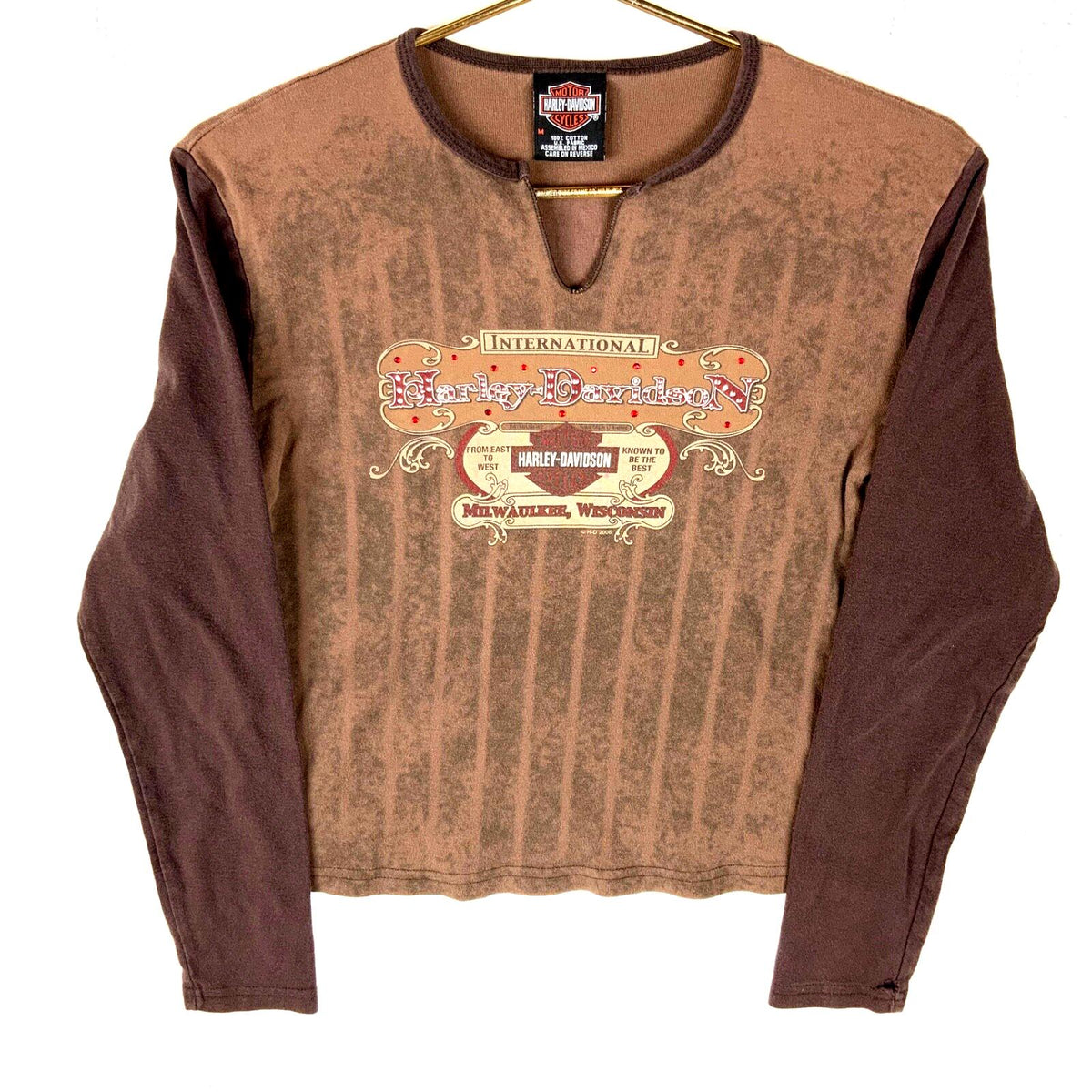 Vintage Y2k Harley Davidson Long Sleeve TShirt Womens Medium Brown Graphic Tee – Aesthetic Look · Top Pick For Any Outfit