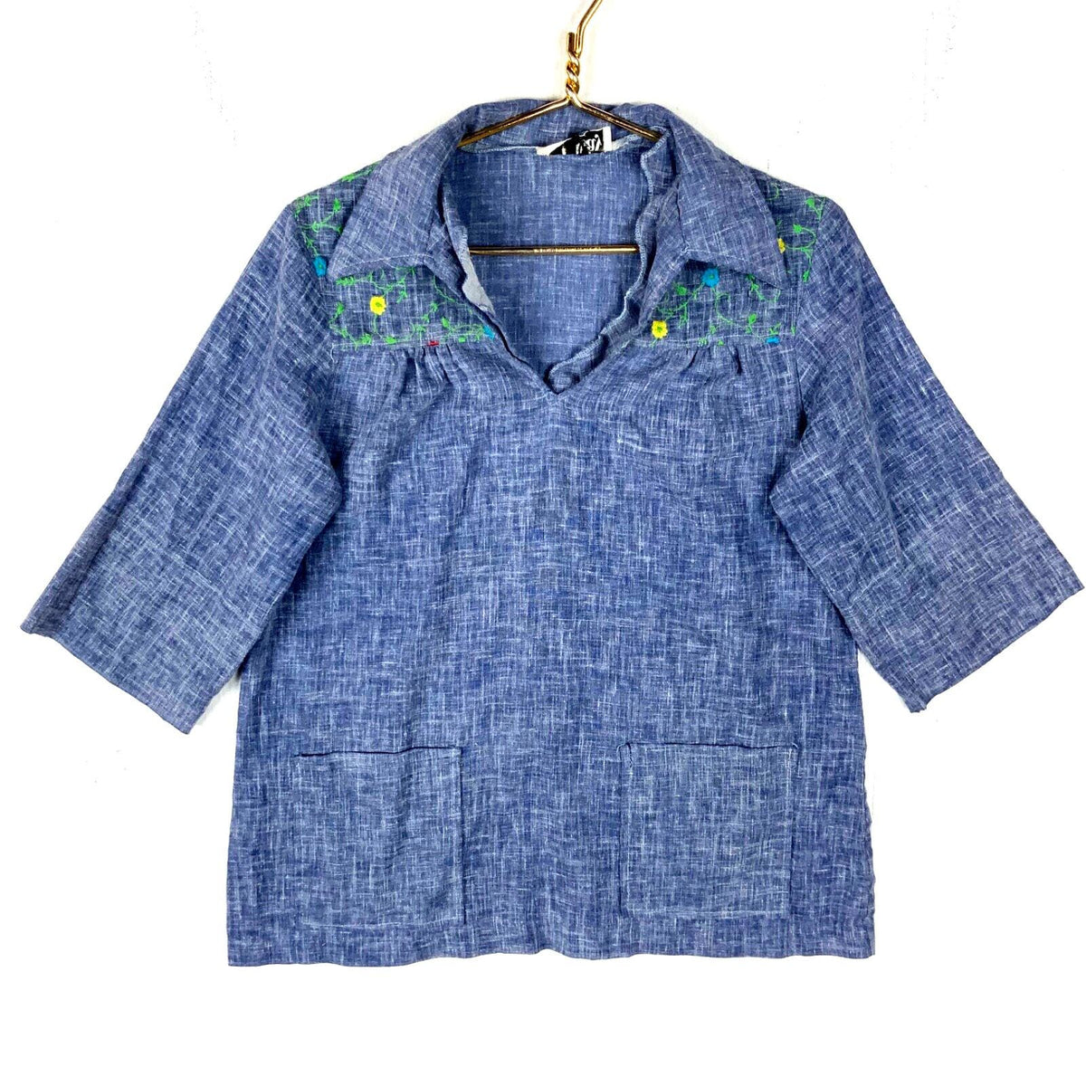 Vintage 1970s Womens Denim Blouse Shirt Medium Blue Embroidered Graphic Tee – Everyday Comfort · Perfect For Daily Wear
