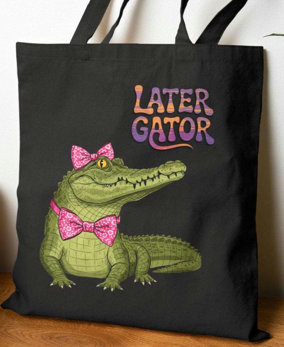 Later Alligator pink bow coquette Cotton Canvas Tote Bag Cute Animal Lover Gift Reusable Shopping Bag Funny Handbag Eco Friendly Beach Tote Bag – Bold Style · Top Pick For Any Outfit