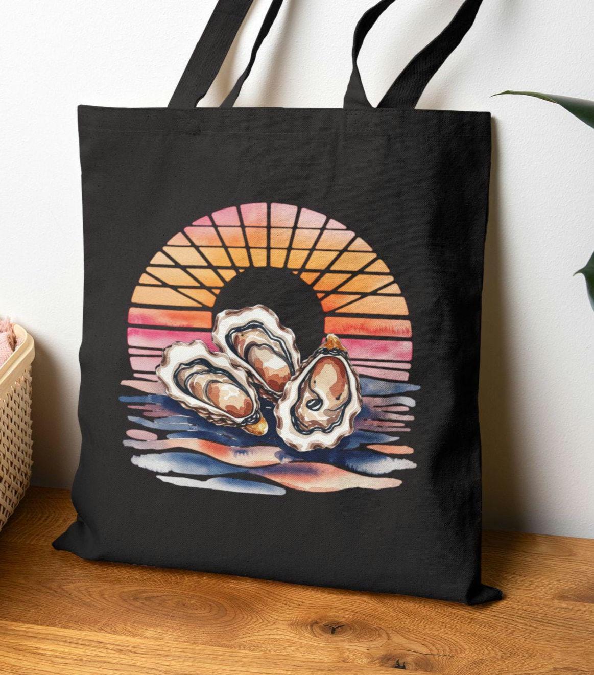 Sunset Oyster Cotton Canvas Tote Bag Beach Bag Eco Friendly Shopper Gift for Seafood Lovers Travel Tote Summer Style Tote Bag – Premium Graphic · Perfect For Daily Wear