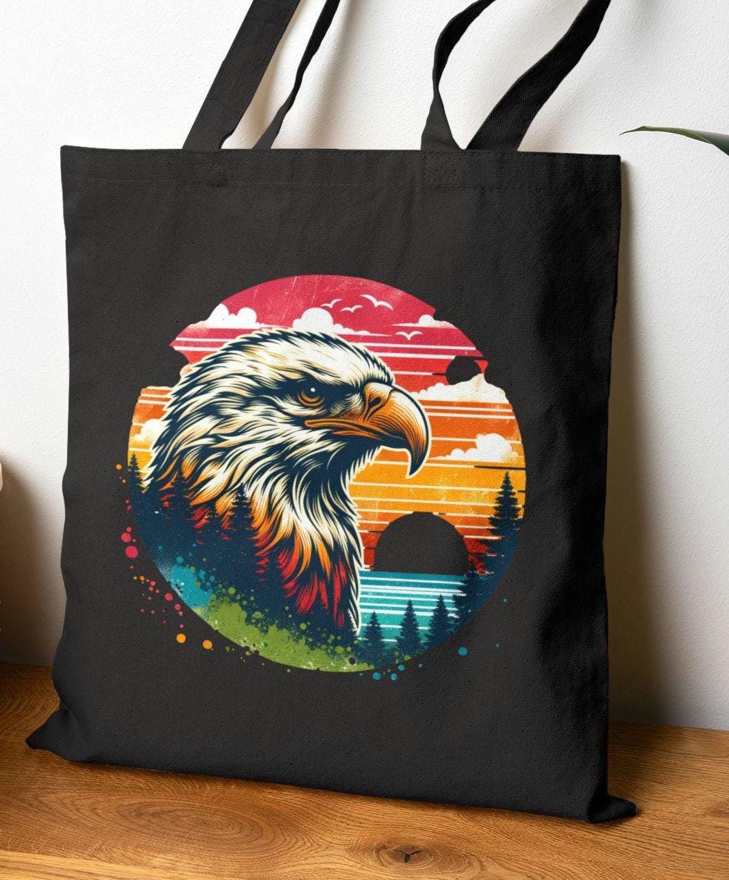Eagle Sunset Cotton Canvas Tote Bag Eco Friendly Shopper Wildlife Lover Gift Beach Tote Reusable Grocery Bag Stylish Travel Bag Tote Bag – Easygoing Wear · Great Gift For Fans
