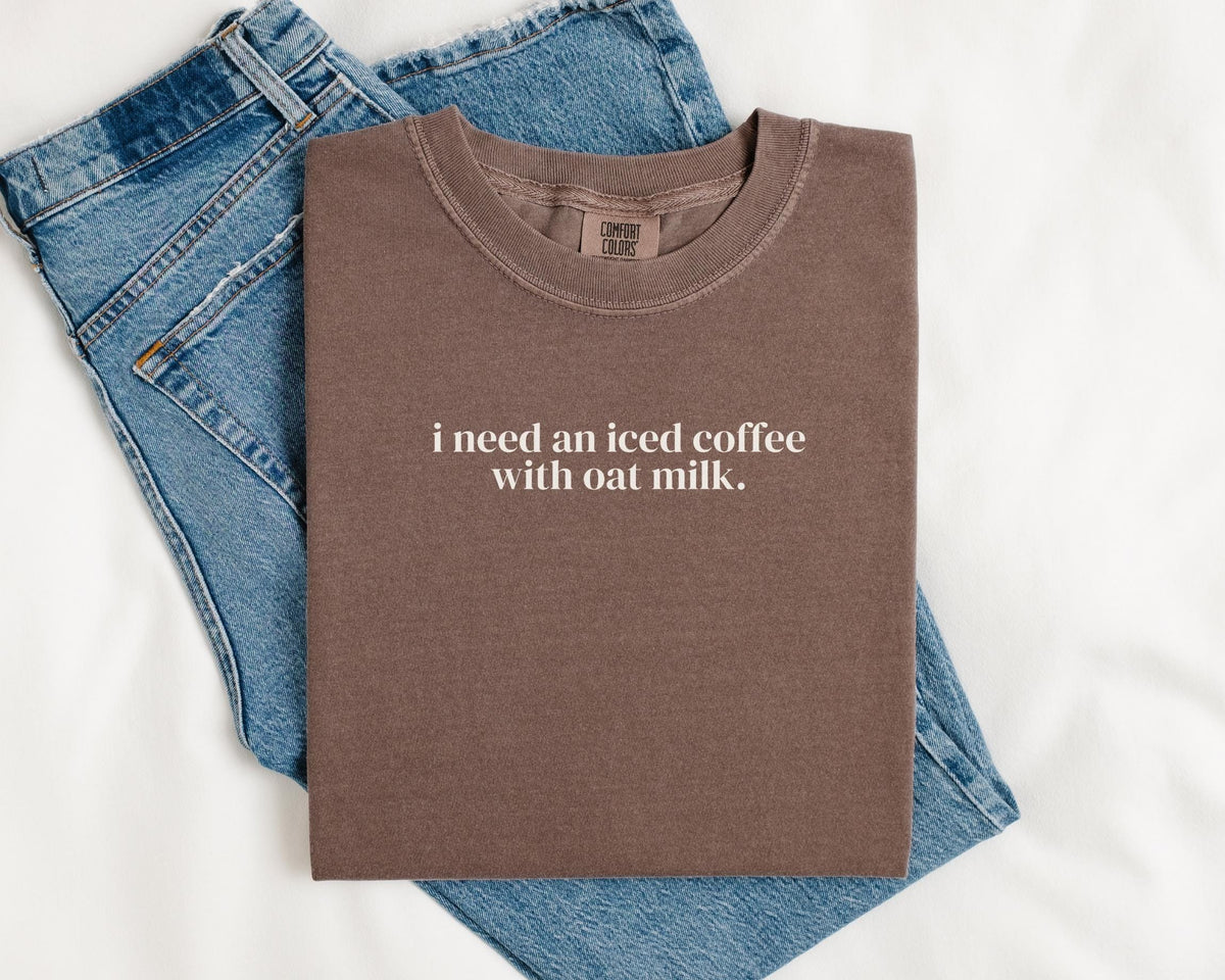 Cute Iced Coffee Lover Tee Shirt for Mom Friend or Sister Who Loves Iced Lattes with Oat Milk Funny Saying TShirt for Coffee Drinker Graphic Tee – Easygoing Wear · High-Quality Print