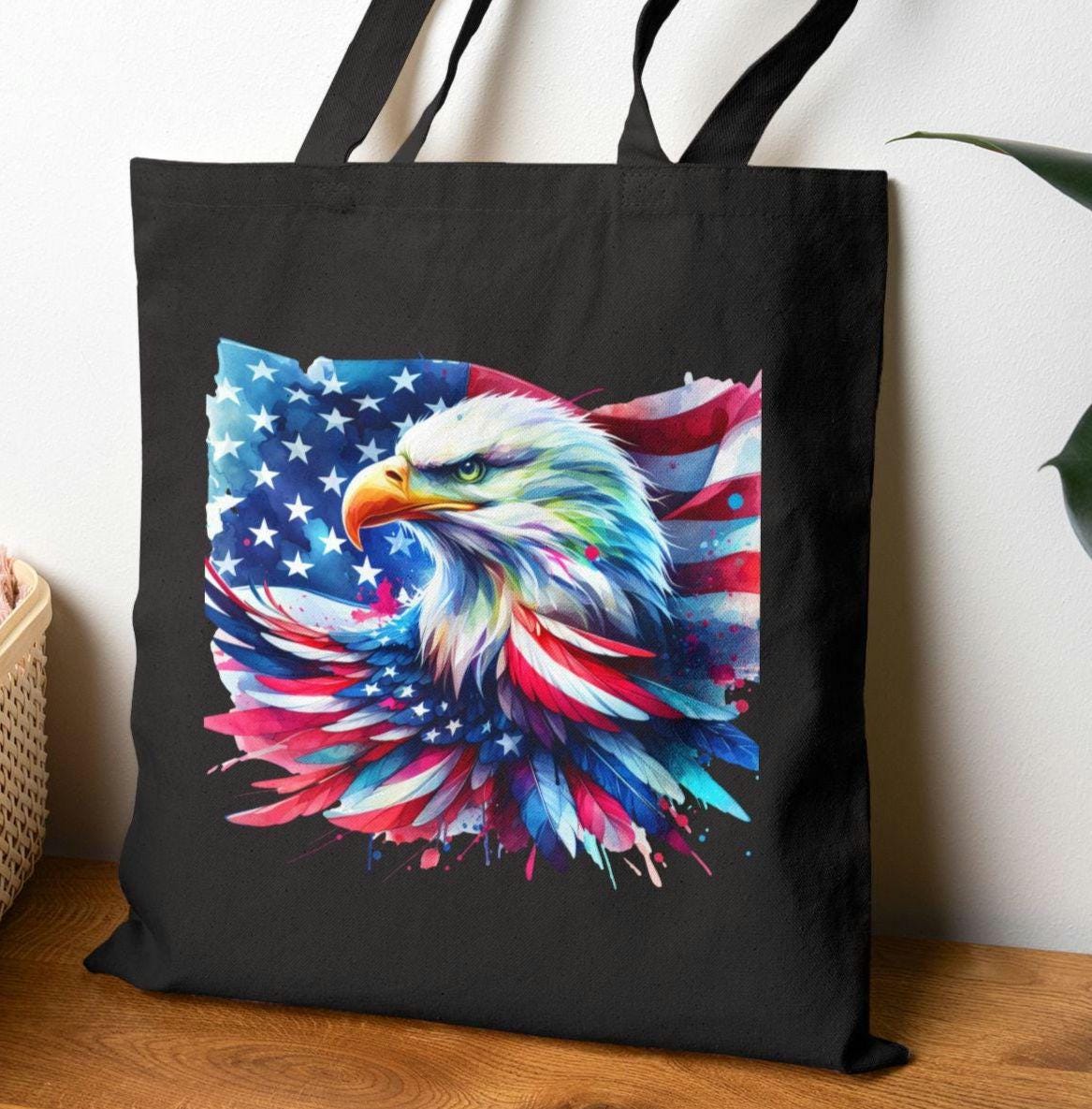 America Bald Eagle Tote Bag USA Flag Design Summer Beach Bag Gift for Veterans Memorial Day Tote July 4th patriotic USA Flag Tote Bag Tote Bag – Premium Graphic · Great Gift For Fans