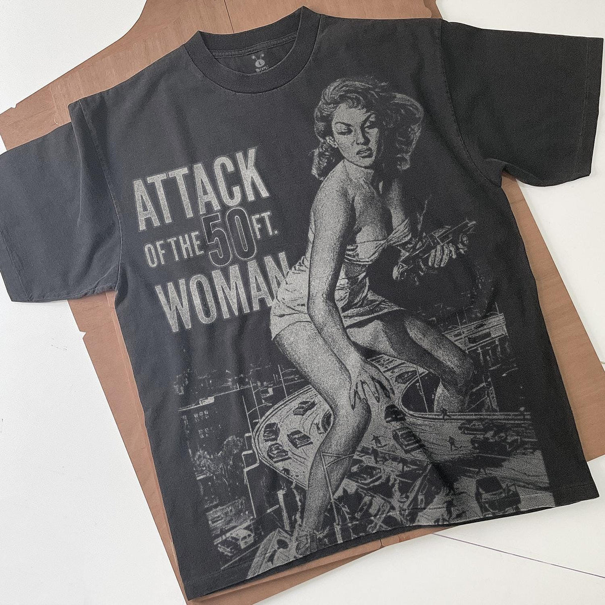 Attack of 50 ft Woman Handmade Bleached t shirt Unisex Faded black cotton t shirt Vintage Aesthetic Movie Gift for him Gift for her Graphic Tee – Feel-Good Design · Trending Graphic Apparel