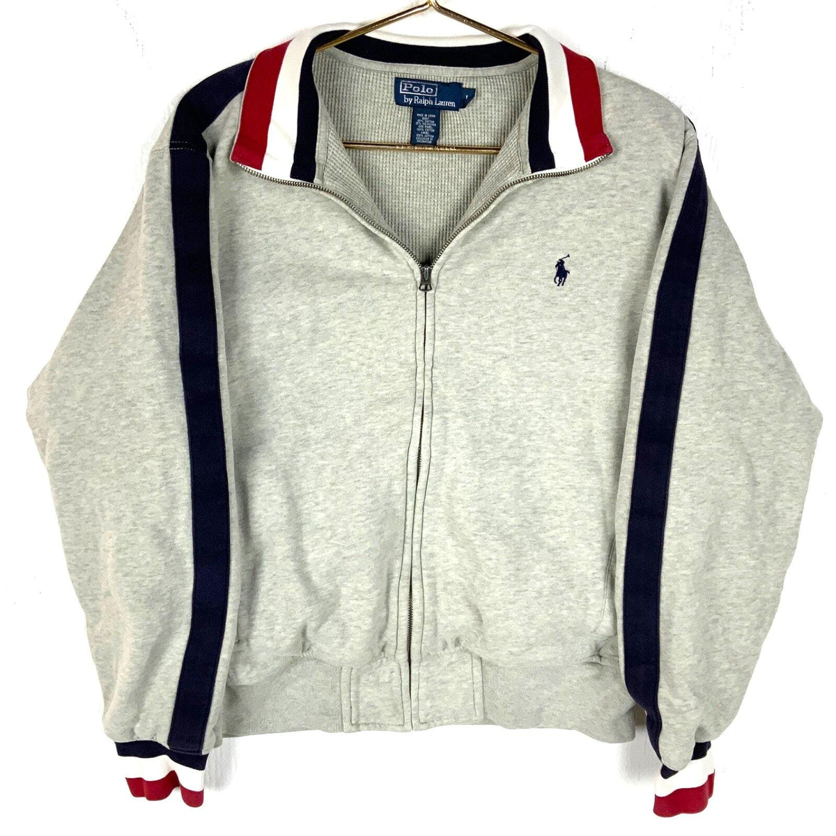 Vintage Polo By Ralph Lauren Thermal Sweatshirt Large Gray Full Zip Waffle Lined Sweatshirt – Aesthetic Look · High-Quality Print