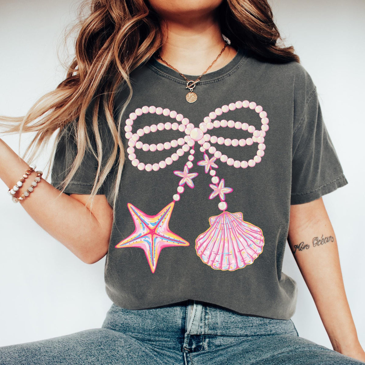 Summer Coquette Pearl Bow Shirt Summer Vibes Trendy Tee Girly Summer Beach Shirt Starfish Clam Tee Pink Clam Coastal Pearl Graphic Tee – Easygoing Wear · Trending Graphic Apparel