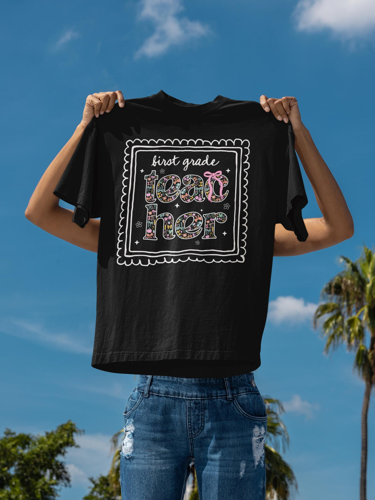First Grade Teacher Tee Shirt for Back to School Cute Floral Matching First Grade Crew TShirt with Bow Cute Nineties Aesthetic Doodles Graphic Tee – Aesthetic Look · Top Pick For Any Outfit