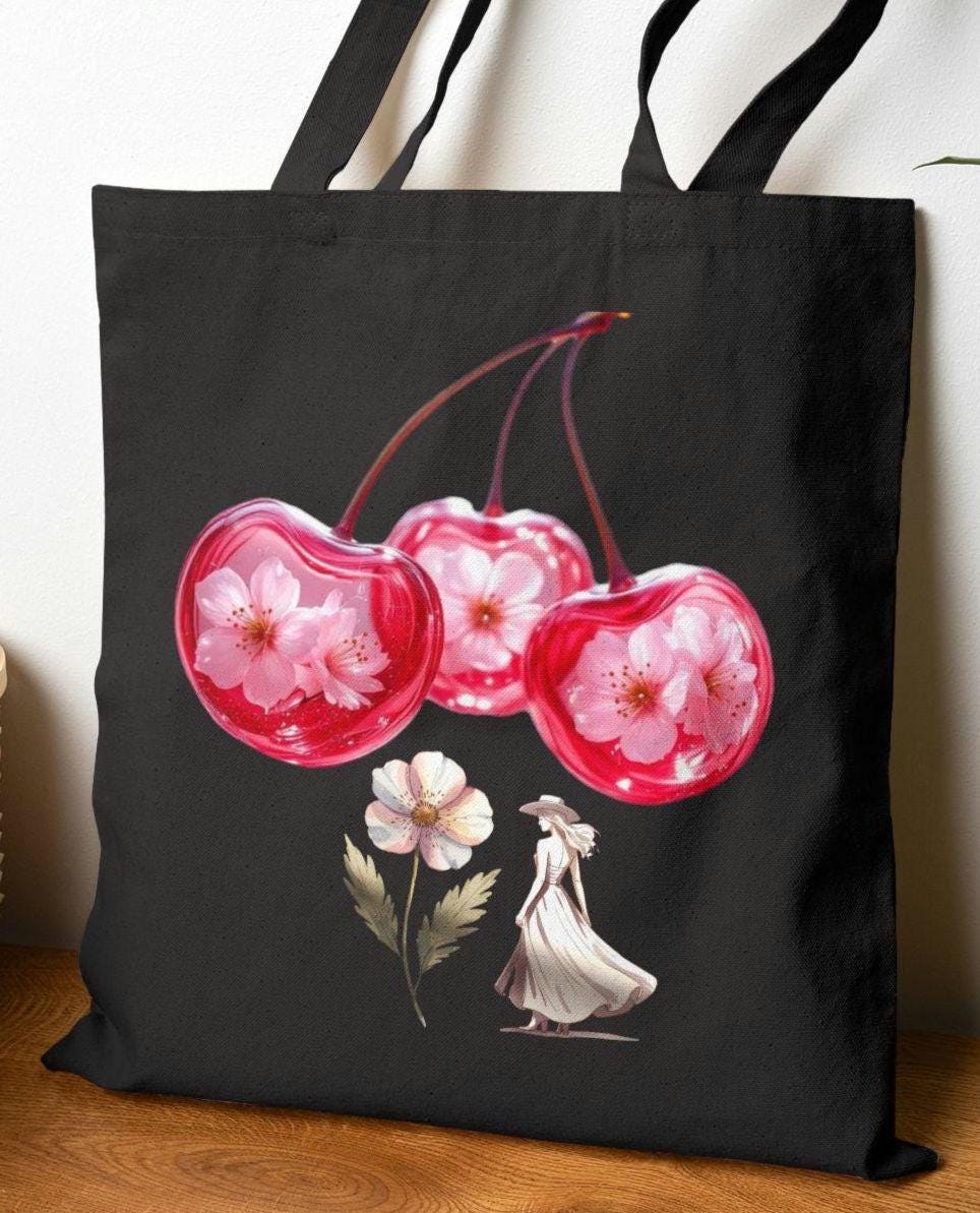 Cherry Blossom pressed flower Western theme Tote Bag Eco Friendly Shopper Spring Gift Grocery Tote Reusable Bag for Nature Lovers Tote Bag – Soft Feel · Perfect For Daily Wear