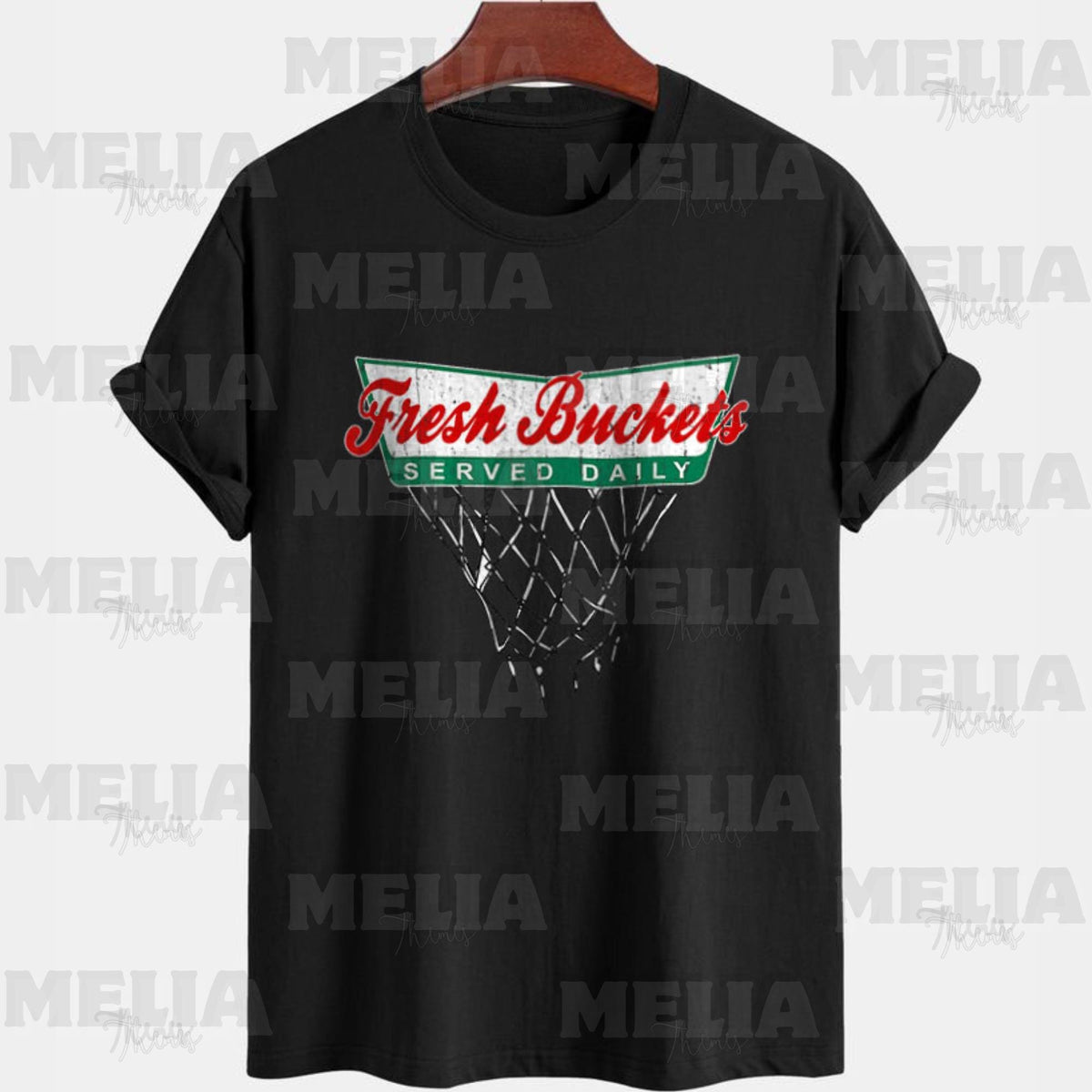 Funny Basketball T Shirt PNG Design Fresh Buckets Served Daily Sports Graphic for Fans Players Coaches Digital Sublimation File PNG Graphic Tee – Everyday Comfort · Must-Have Style