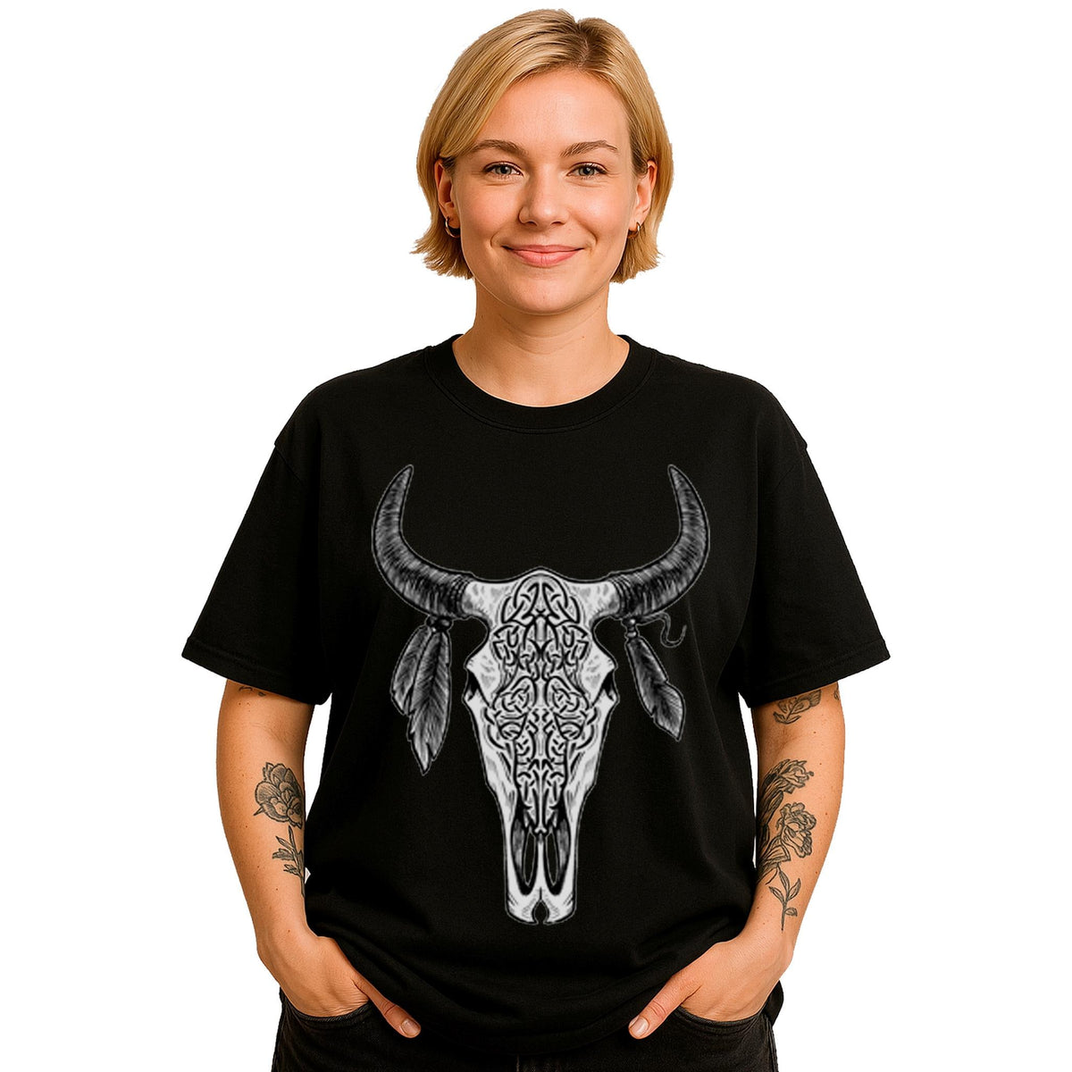 Tribal Bull Skull Gothic T Shirt Gothic Western Tee Dark Aesthetic Boho Gift Graphic Tee – Everyday Comfort · Perfect For Daily Wear